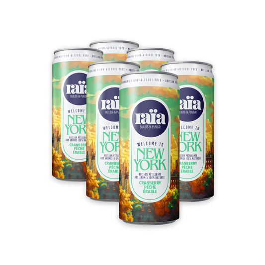 Pack de 6 canettes Raïa NEW YORK boisson pétillante cranberry pêche érable 33cl