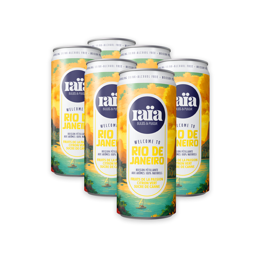 Pack de 6 canettes Raïa RIO DE JANEIRO boisson pétillante fruit passion citron vert 33cl saveurs brésiliennes