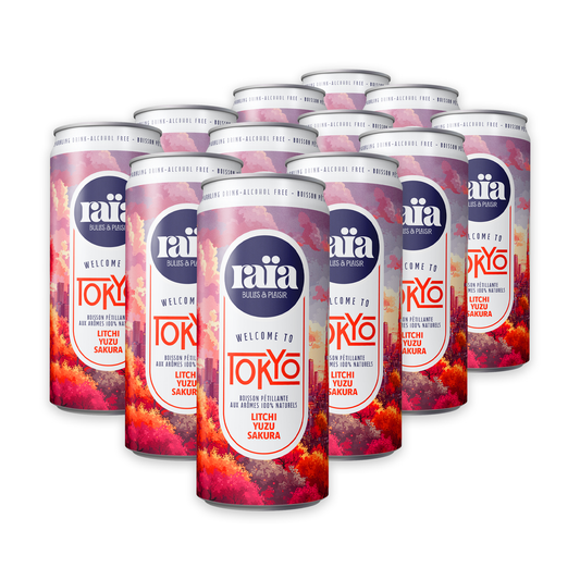 Pack de 12 canettes Raïa TOKYO boisson pétillante litchi yuzu sakura 33cl saveurs japonaises