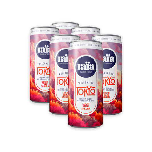 Pack de 6 canettes Raïa TOKYO boisson pétillante litchi yuzu sakura 33cl saveurs japonaises